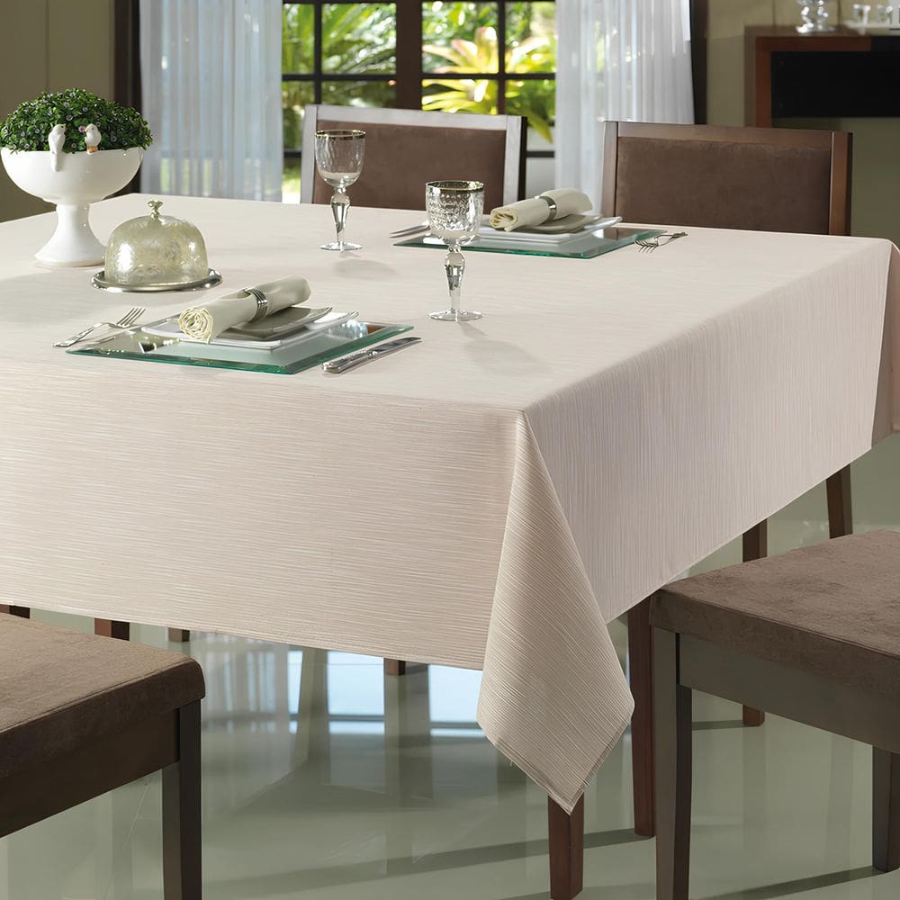 Toalha de Mesa Quadrada 200 x 200 cm Dohler Passion Bege Limpa Fácil