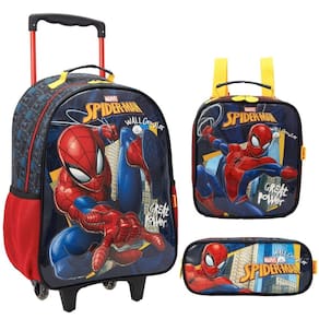 Kit Mochila de Rodinhas Homem Aranha Spider X1-B Lancheira e Estojo