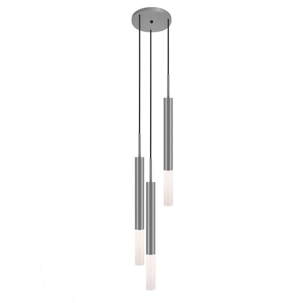 Luminária Pendente Tubo Teto Triplo Difusor Cozinha Prata
