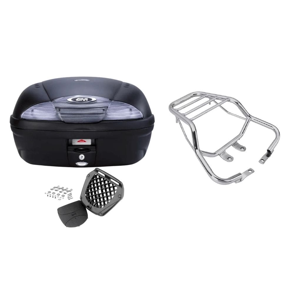Kit Baú Moto 45L Givi + Bagageiro Cromado Cg Titan Fan 125 150 2014 Em Diante Projetil