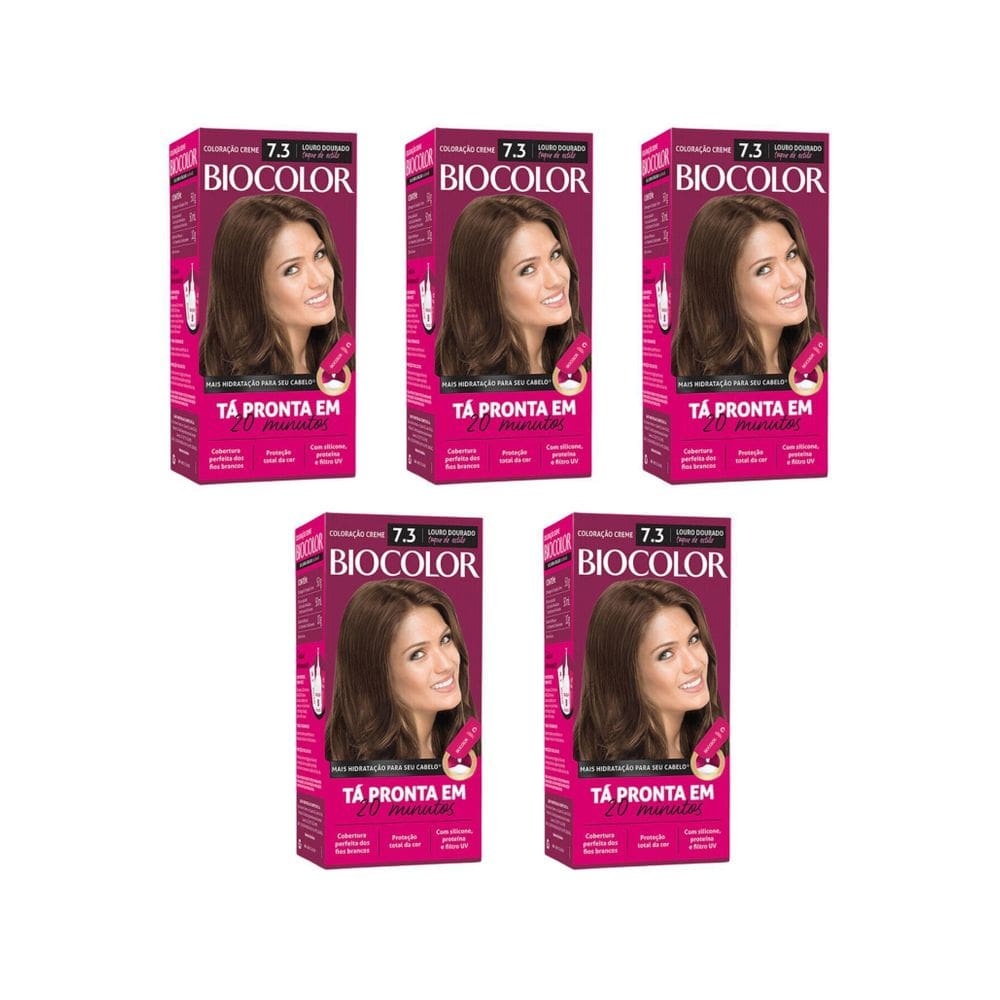 Coloraçao Biocolor Creme 7.3 Louro Dourado - Kit Com 5Un