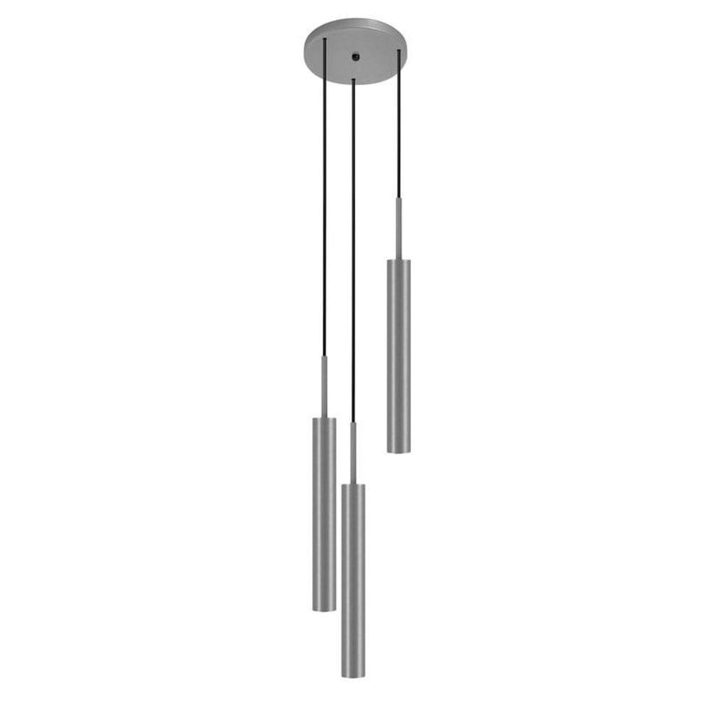 Luminária Teto Pendente Tubo Triplo Quarto Cabeceira Prata