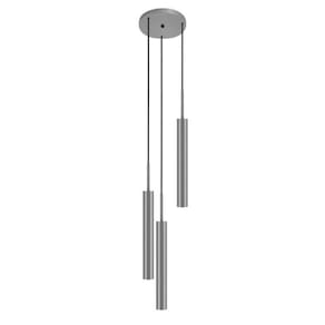 Luminária Teto Pendente Tubo Triplo Quarto Cabeceira Prata