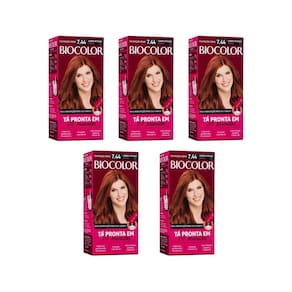 Coloraçao Biocolor Creme 7.44 Cobre Intenso - Kit C/5Un