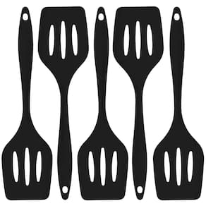 Espatula De Silicone Vazada Preta Grande Kit 05 Un