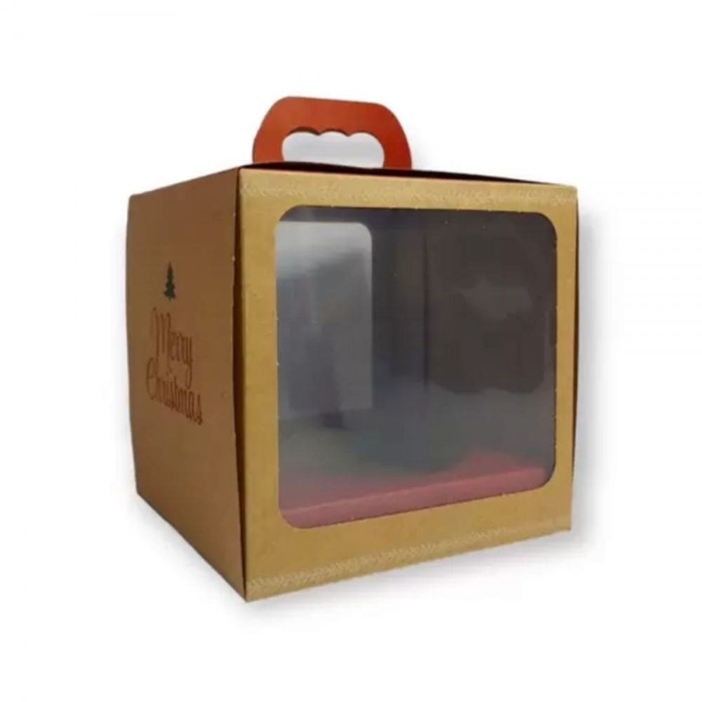 Caixa Com Alça E Visor De Panetone Kraft Natal Feliz Un Ideia