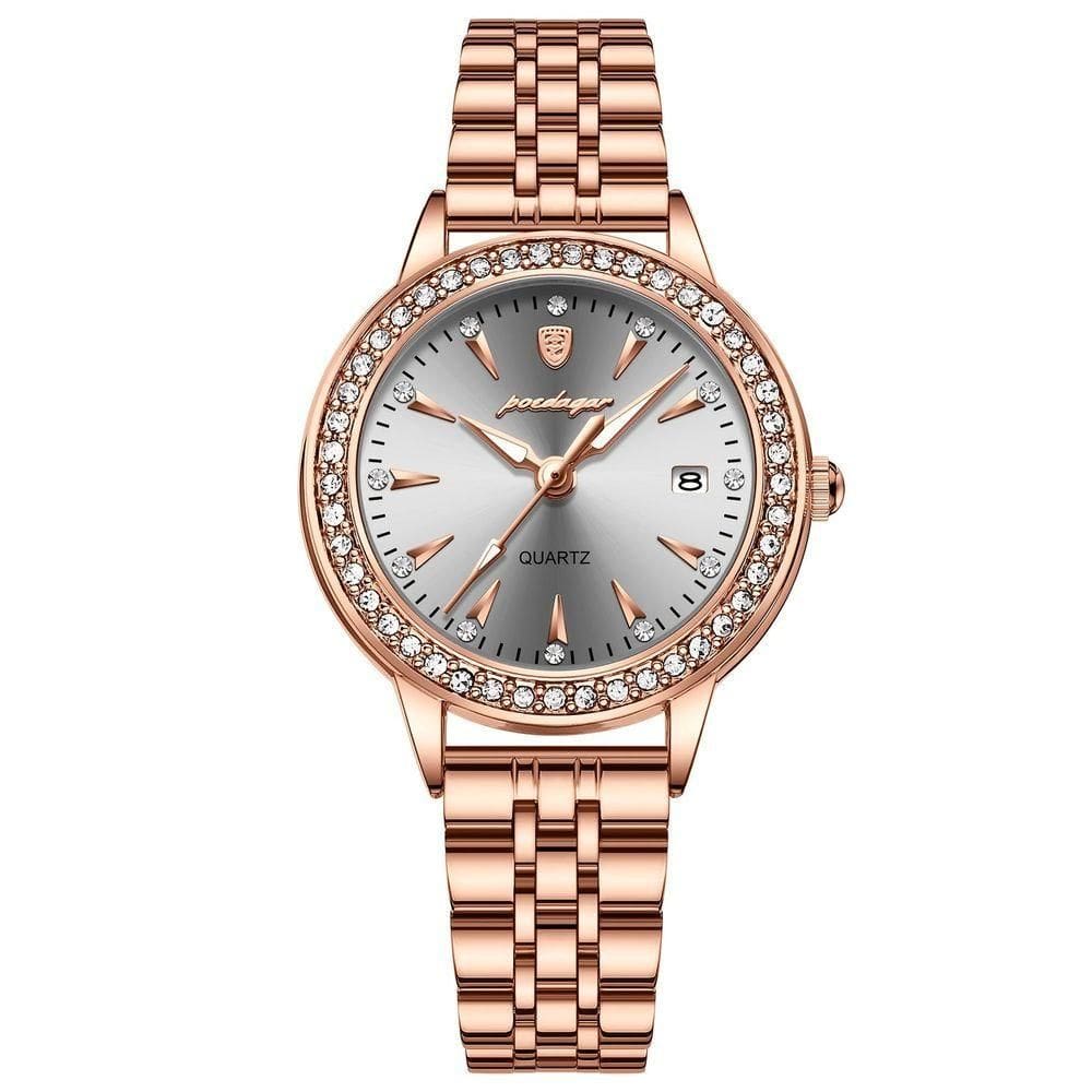 Relógio De Quartzo Elegante Para Mulheres Luxo Com Strass Pulseira De Aço Inoxidável Rosa Ouro Branco