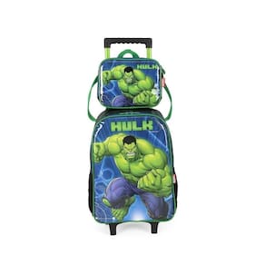 Kit Mochila De Rodinha + Lancheira Incrível Hulk Verde Claro