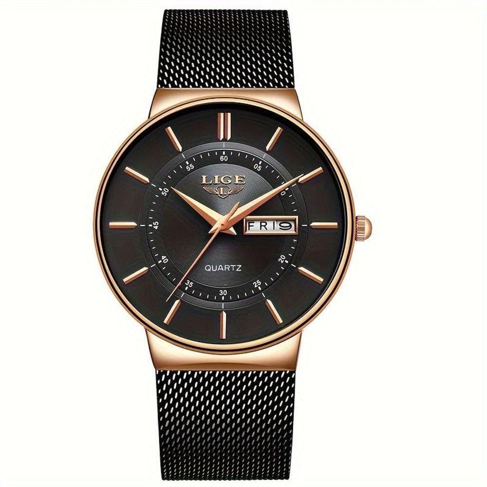 Relógio De Quartzo Lige Com Pulseira De Aço Inoxidável Dourado