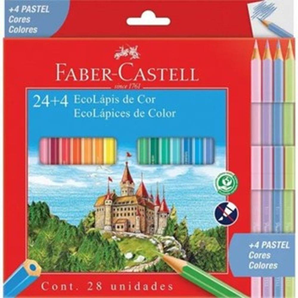 Lápis De Cor EcoLápis 24 Cores + 4 Cores Tons Pastel Faber Castell