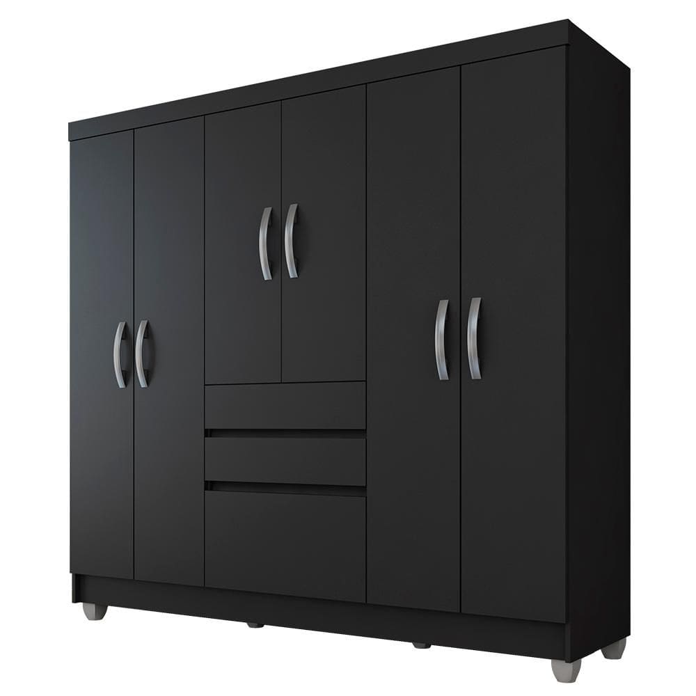 Guarda Roupa Casal Lia 7 Portas Preto Fosco - Moveis Arapongas