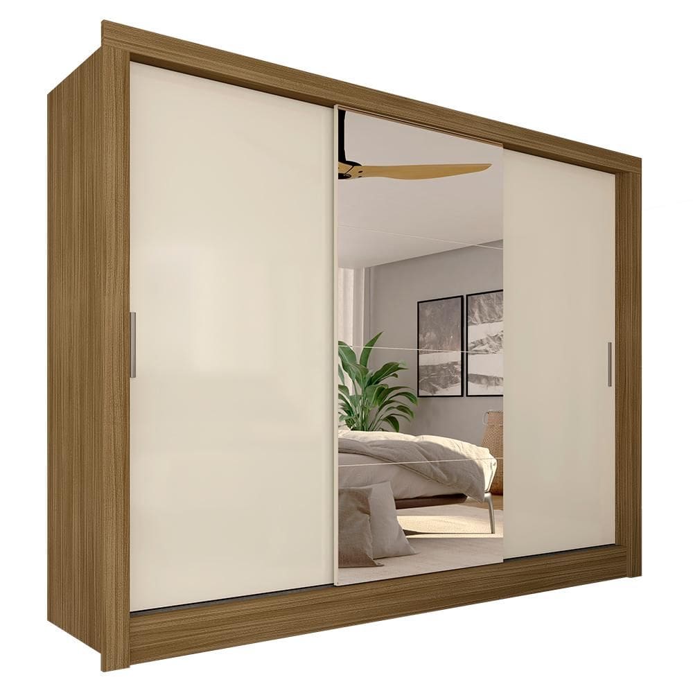 Guarda Roupa Casal Aghata 3 Pts Com Espelho Boreal/off Premium - M.a