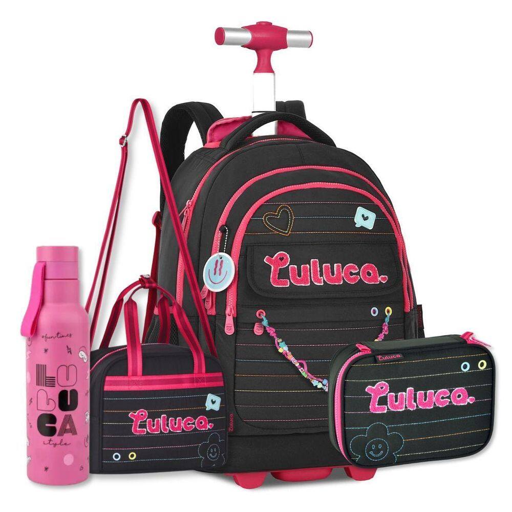 Mochila Escolar Luluca Com Lancheira Estojo Garrafa Térmica