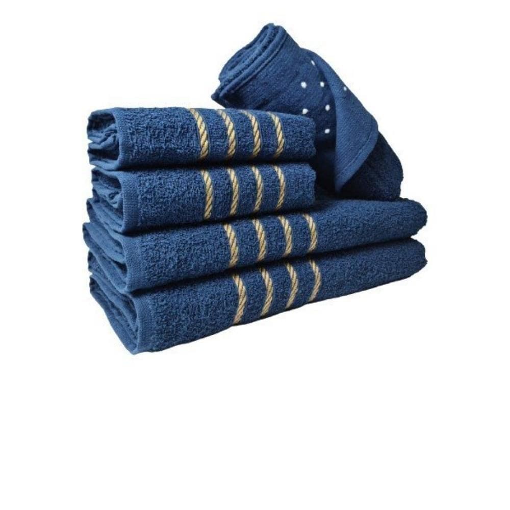 Jogo De Toalha 2 Banho 2 Rosto 1 Piso 5pçs Coleção Montreal 100% Algodão Azul