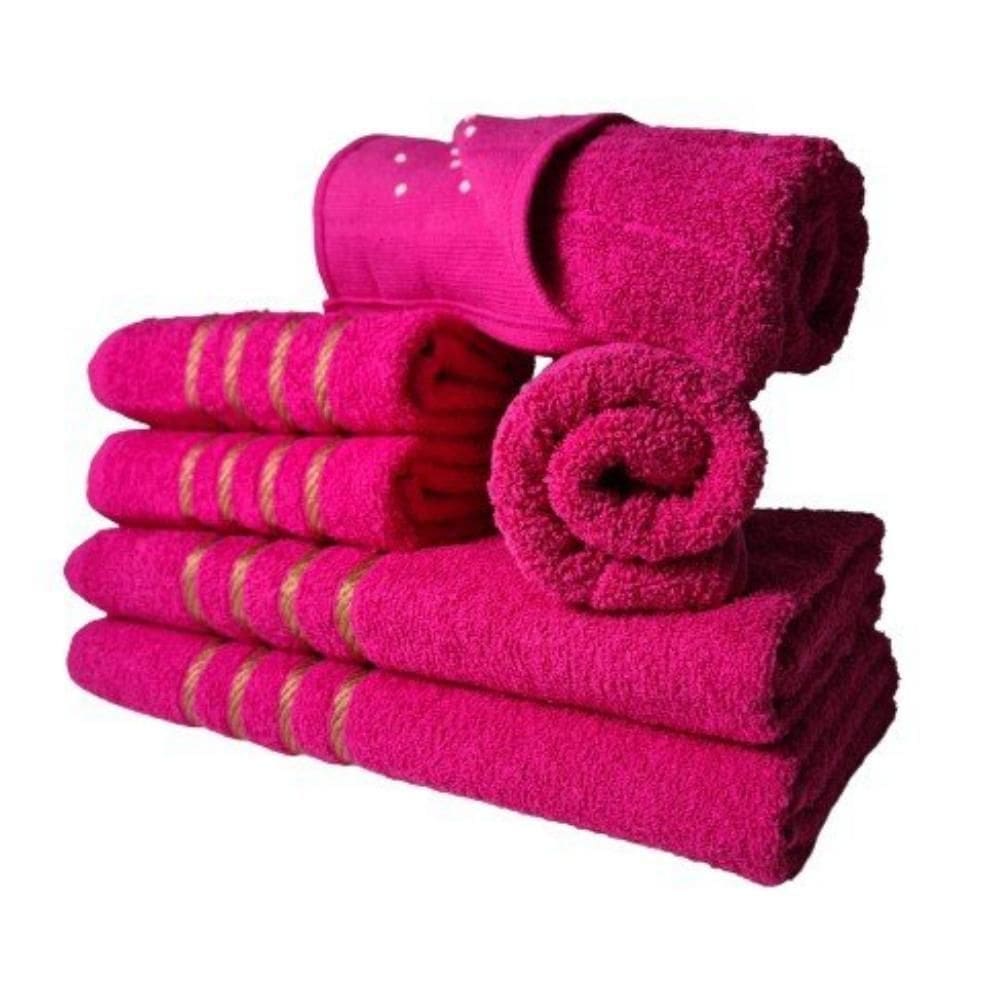 Jogo De Toalhas 2 Banho 2 Rosto 2 Piso 6 Pçs Montreal 100% Algodão Rosa