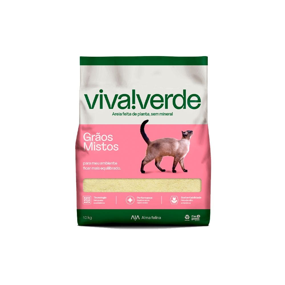 Areia Higiênica Viva Verde Grãos Mistos para Gatos 10Kg
