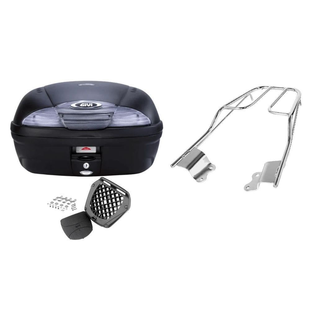 Kit Baú 45L Moto Givi E450nt + Bagageiro Cromado Fazer 150 2015 2016 2017 2018 Projetil 4136