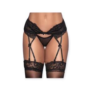 Cinta Liga Preta Rendada Com Calcinha - Yaffa Lingerie - Preto, Unico
