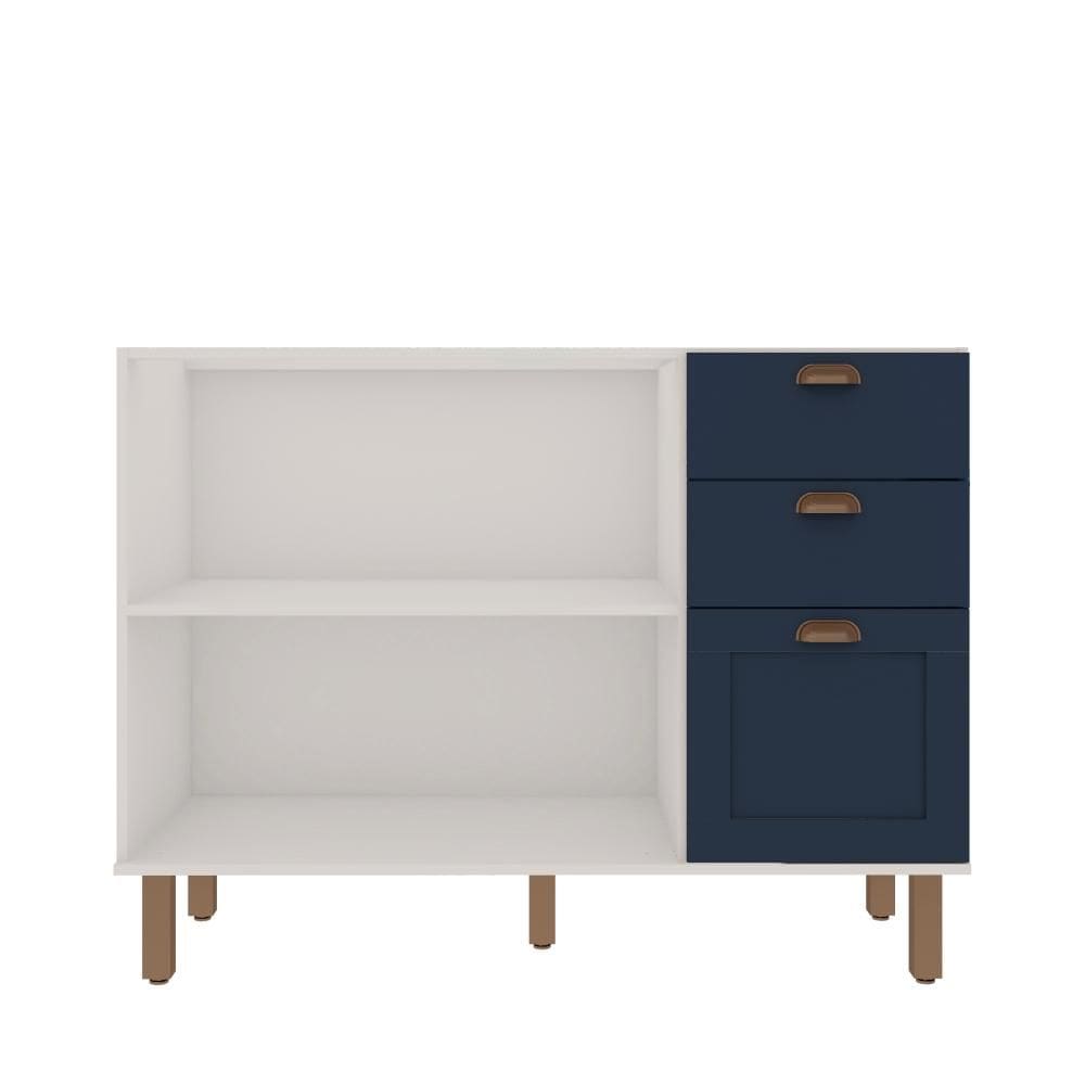 Balcao 1200 2 Portas E Gaveteiro Branco Fosco Azul Vel