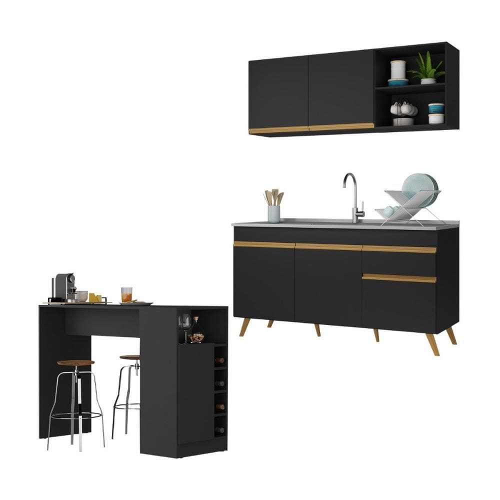 Armário de Cozinha Compacta com Bancada Americana Veneza Multimóveis MP2200