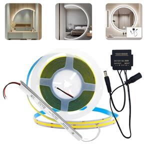 Fita Led Cob 5M 12V 320 Led/M + Botão Espelho Touch + Fonte