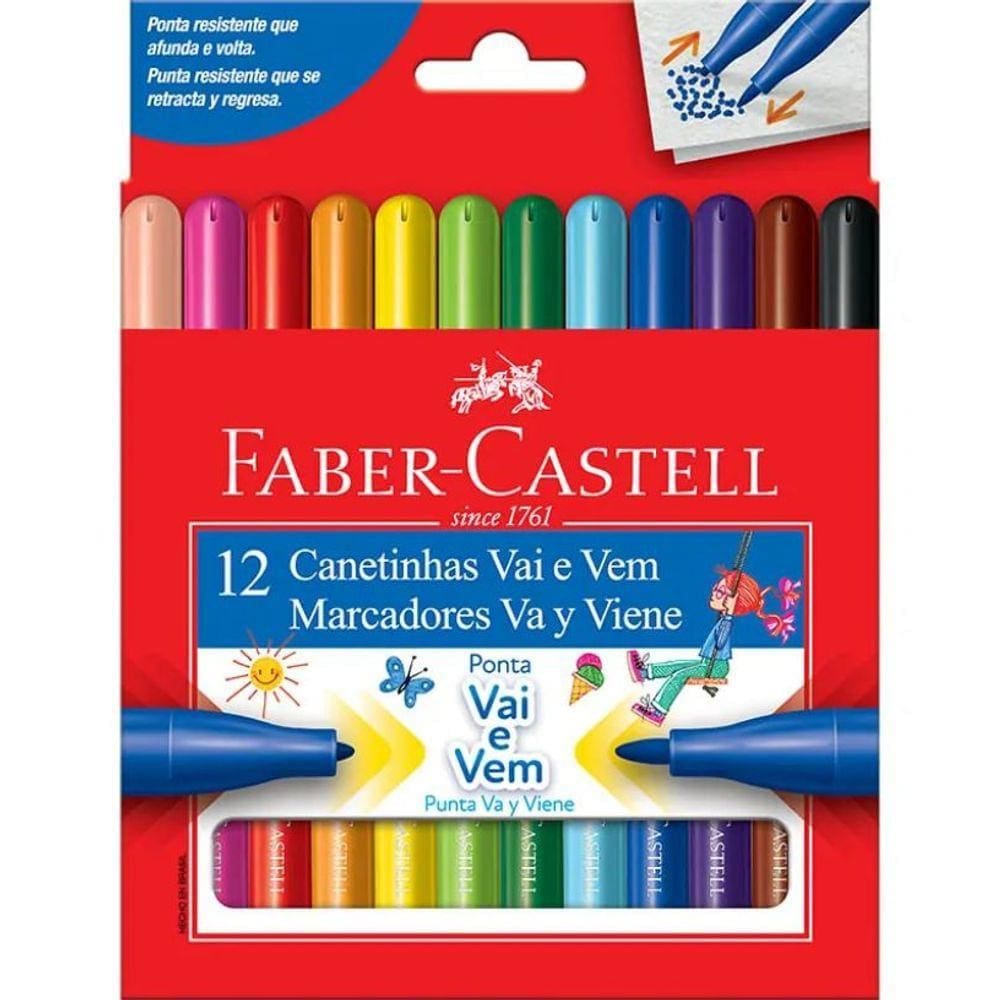 Canetinhas Hidrografica Faber Castell Ponta Vai E Vem Ponta , Resistente Que Afunda E Volta 12 Cores