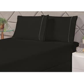 Lençol King Size 3 Un Liso C Elástico E Ponto Palito Preto