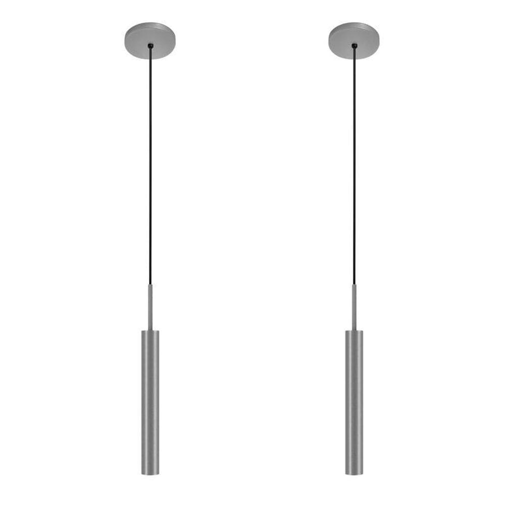 Kit 2 Luminárias Pendente Teto Tubo Sala Lavabo Prata 40Cm