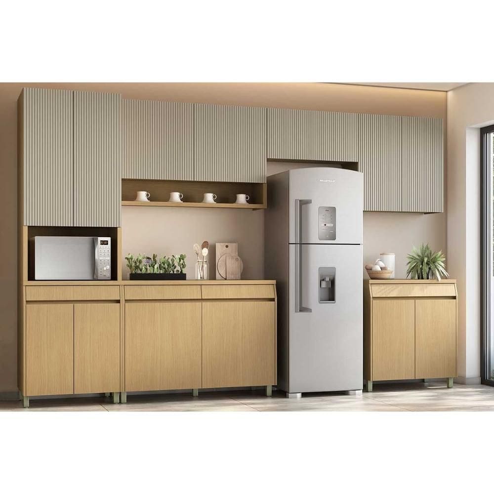 Cozinha Completa Simone Mendes 6 Peças (3Aéreos+2Balcões+1Paneleiro) C6P90 Carvalho/Cinza - Nesher