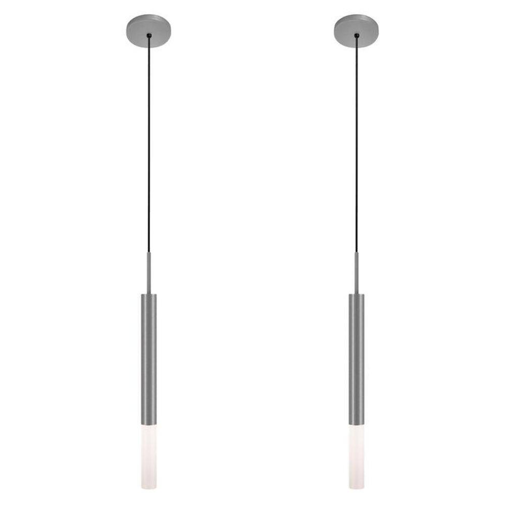 Kit 2 Luminárias Pendente Tubo Duplo Difusor Quarto Prata