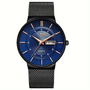 Relógio De Quartzo Lige Com Pulseira De Aço Inoxidável Azul Marinho