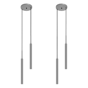 Kit 2 Luminárias Pendente Teto Tubo Duplo Quarto Sala Prata