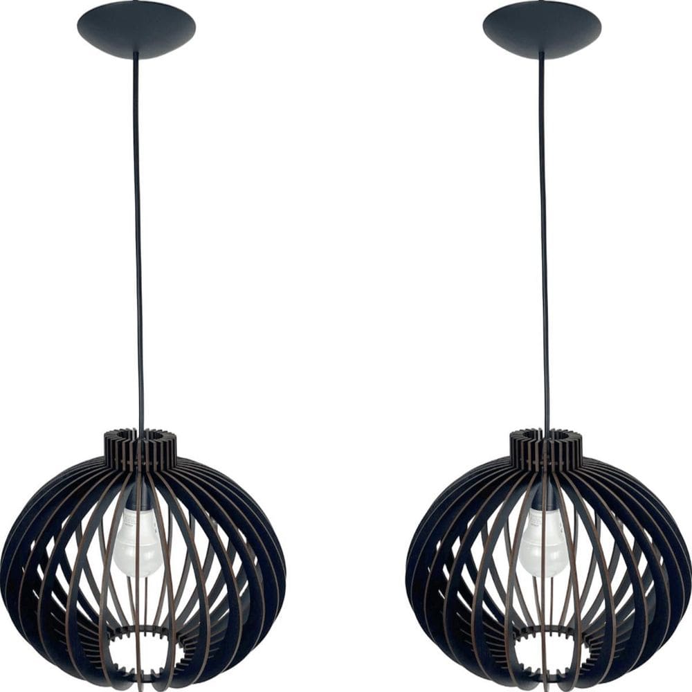 Pendente Teto Luminaria Em Mdf Kamifusin Kit 2 Un Cor Preto