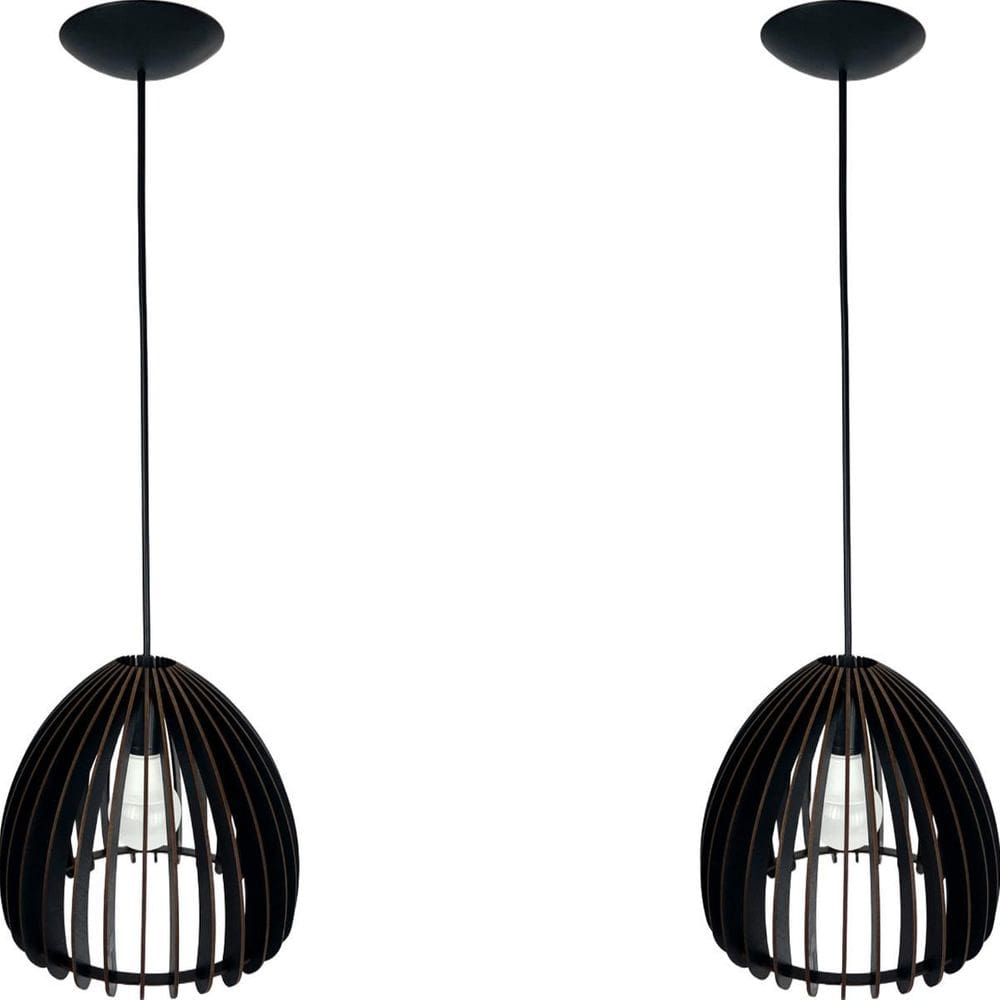 Pendente Mdf Kit 2 Luminaria Teto Lustre Bali Cor Preto