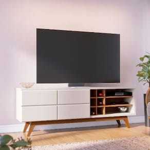Rack Bancada Ambiente Com Adega 1,80 Off White Matte/Freijo