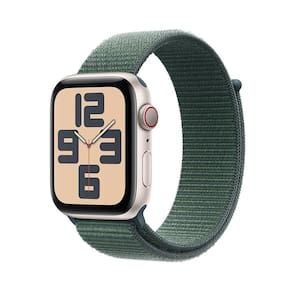 Apple Watch SE GPS + Cellular • Caixa estelar de alumínio – 44 mm • Pulseira loop esportiva verde-lago