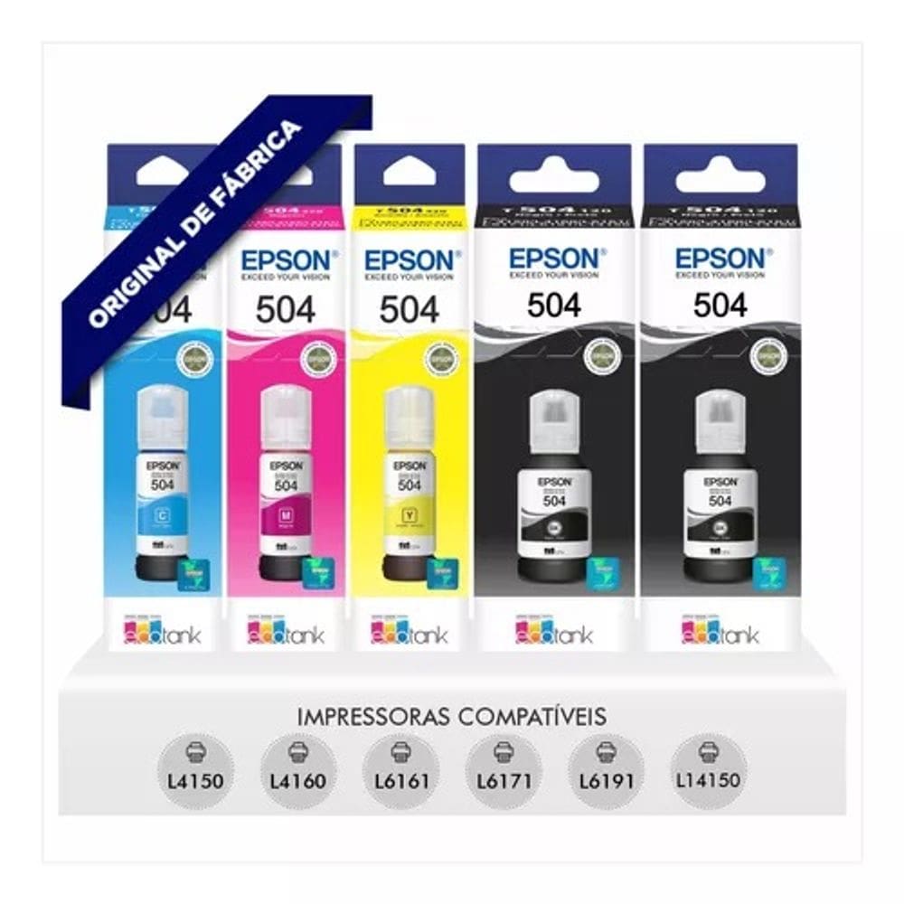 Kit 5 Tintas T504 504 EcoTank L4150  L4160  L4260   L6161   L6171   L6191  L6270  L14150