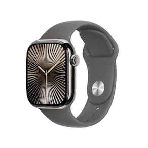 Apple Watch Series 10 GPS + Cellular • Caixa natural de titânio – 42 mm • Pulseira esportiva cinza-pedra – M/G