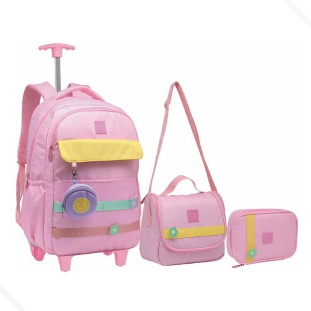 Kit Mochila Escolar De Rodinhas Infantil Lancheira + Estojo