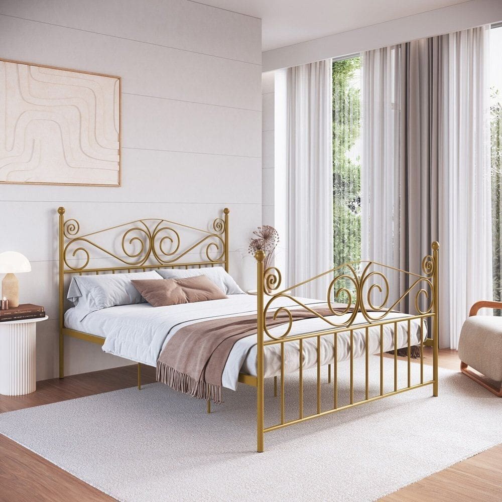 Cama de Casal Clássica em Ferro Elizabeth Dourado