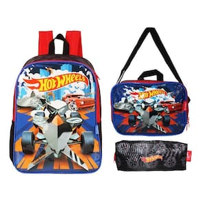 Kit Mochila Hot Wheels Escolar Costas Meninos
