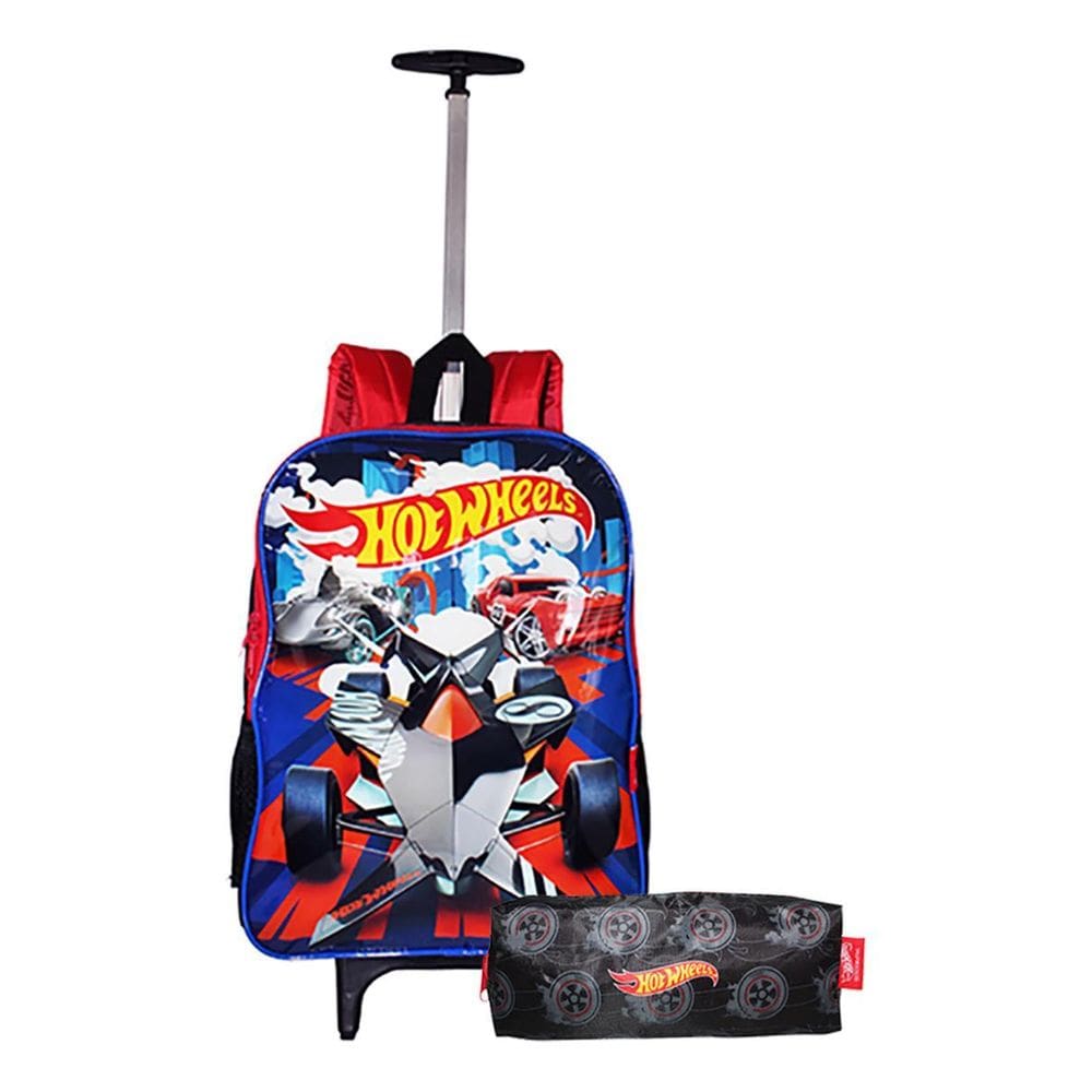 Kit Mochila Hot Wheels Rodinhas + Estojo Infantil Masculina