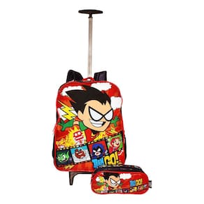Kit Mochila Jovens Titans Infantil Masculina Rodinhas Estojo