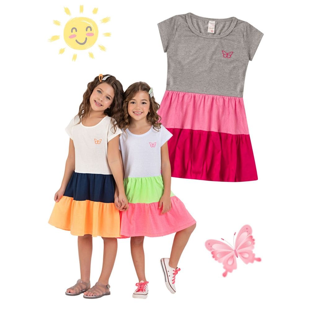 Kit 3 Vestidos Infantil Menina Verão em Meia Malha Babados Três Marias