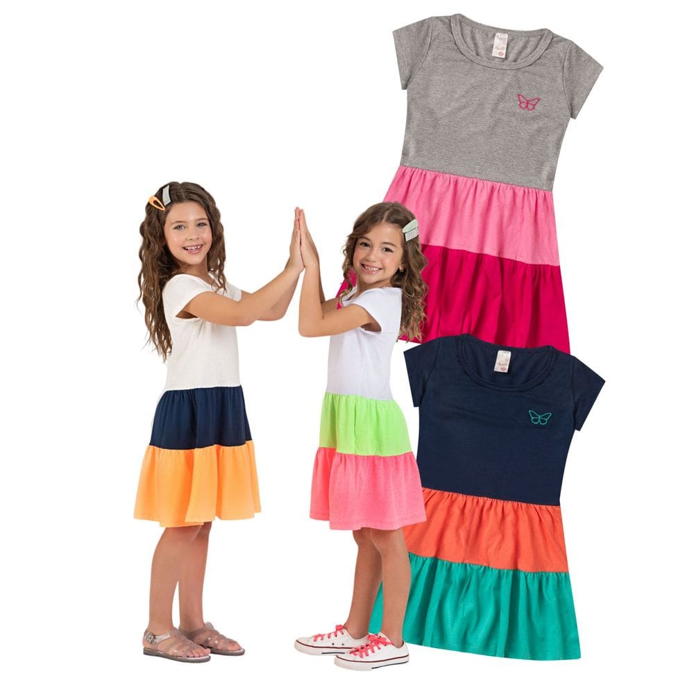 Kit 4 Vestidos Infantil Menina Verão em Meia Malha Babados Três Marias