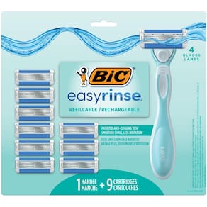 Kit de barbear BIC EasyRinse antientupimento feminino com 1 alça e 9 cartuchos