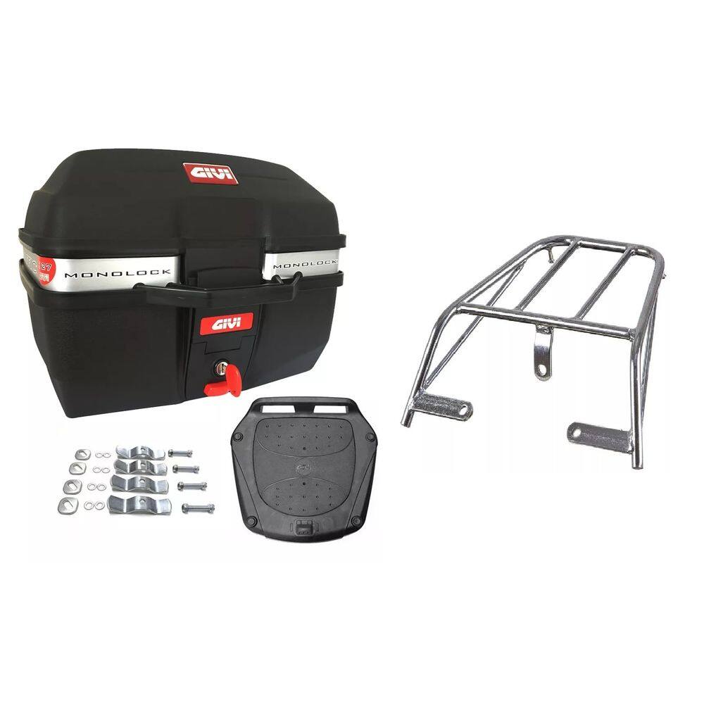 KIT BAÚ MOTO 27 GIVI TRAFFIC E-27M + BAGAGEIRO Ybr 2000 À 2008 1º Linha PROJETIL 3671