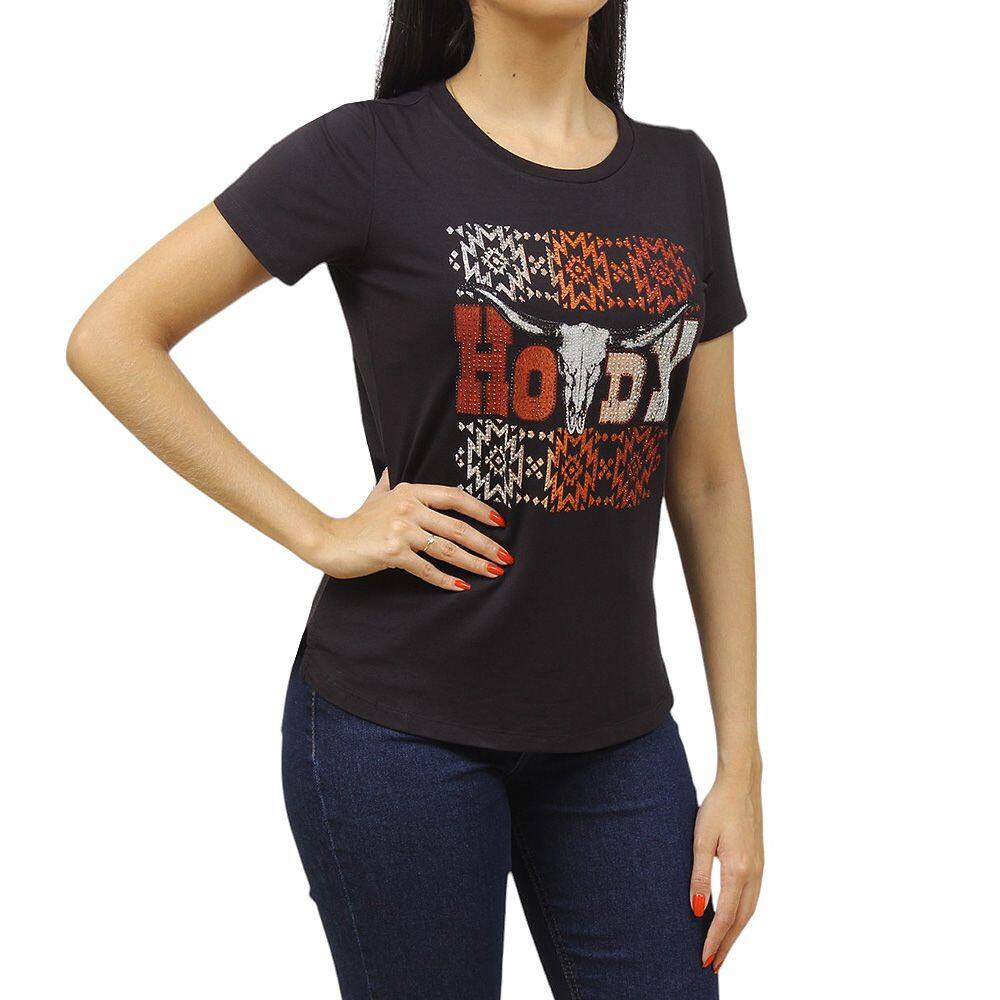 T-Shirt Feminina com Strass Preta Zoe Horse 37543