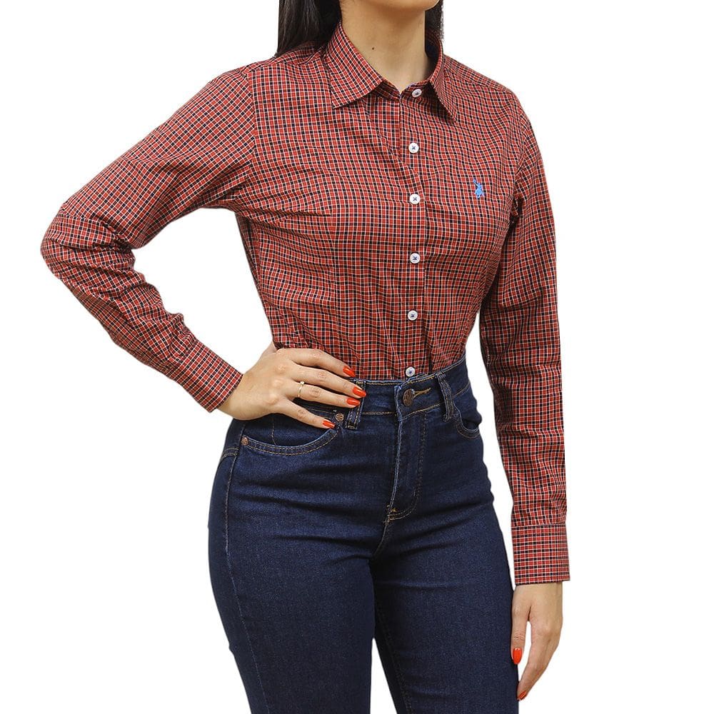 Camisa Xadrez Feminina Manga Longa Vermelha Austin 37523
