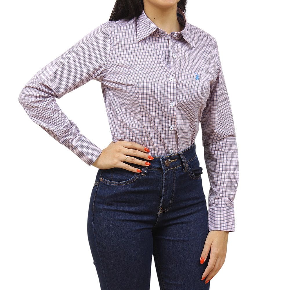 Camisa Xadrez Feminina Manga Longa Rosa Austin 37522
